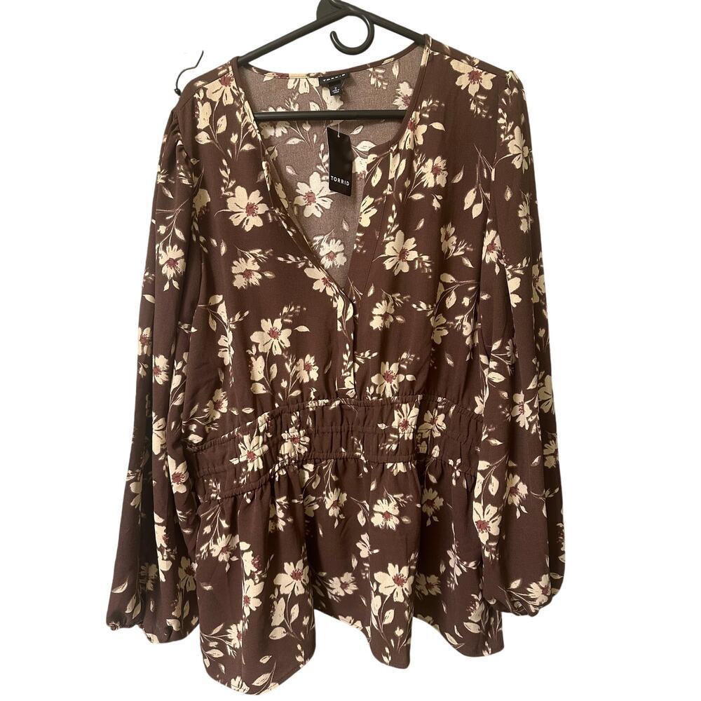 Bundle of 2 Torrid Flowy Boho Floral Cottagecore Peplum Tops Size 2 Babydoll - Picture 4 of 11